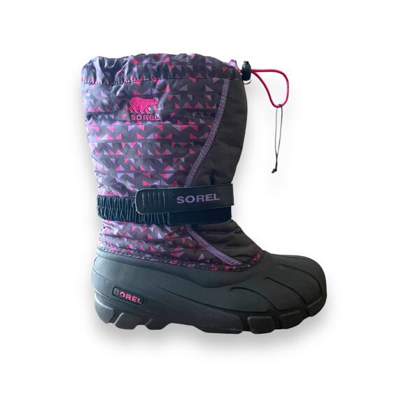 SOREL Flurry Weather Resistant Snow Boots Big Kid Size 7 Fuchsia Black - Picture 2 of 7